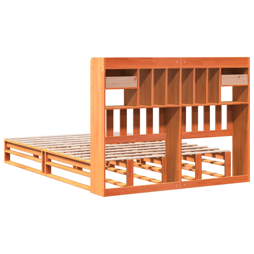 Seng med bokhylle uten madrass voksbrun 160x200 cm heltre furu