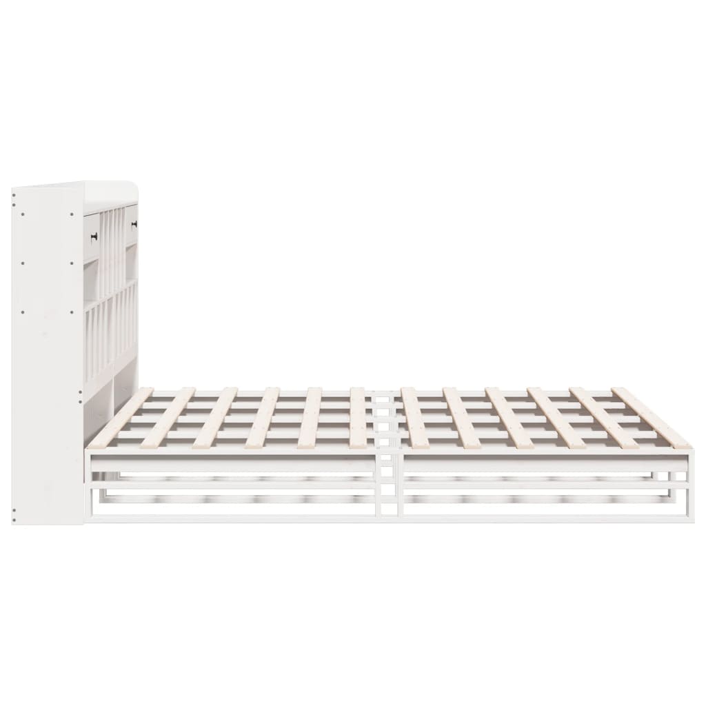 Seng med bokhylle uten madrass hvit 180x200 cm heltre furu