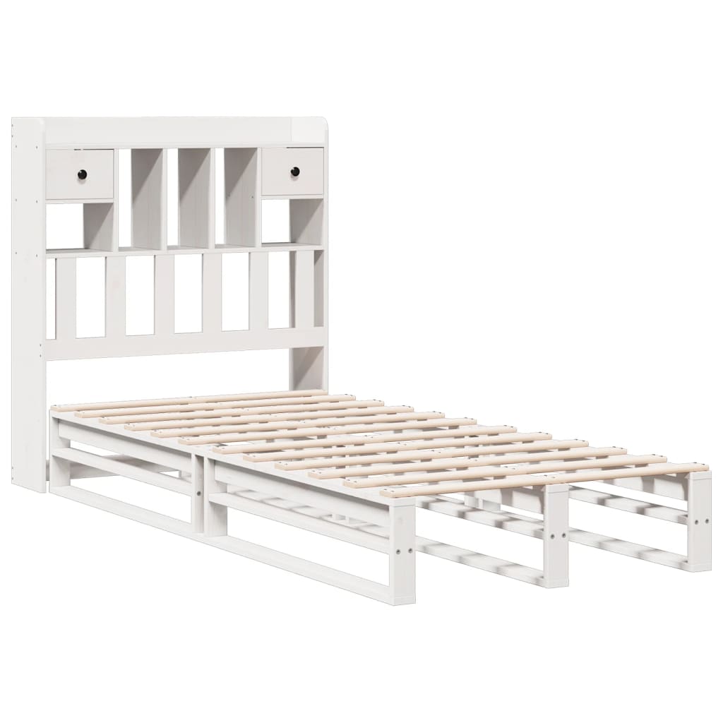 Seng med bokhylle uten madrass hvit 75x190 cm heltre furu