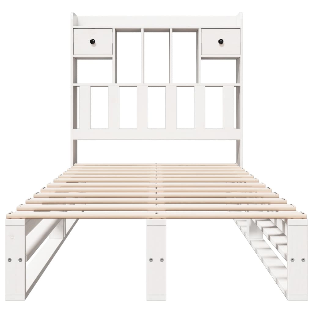Seng med bokhylle uten madrass hvit 75x190 cm heltre furu