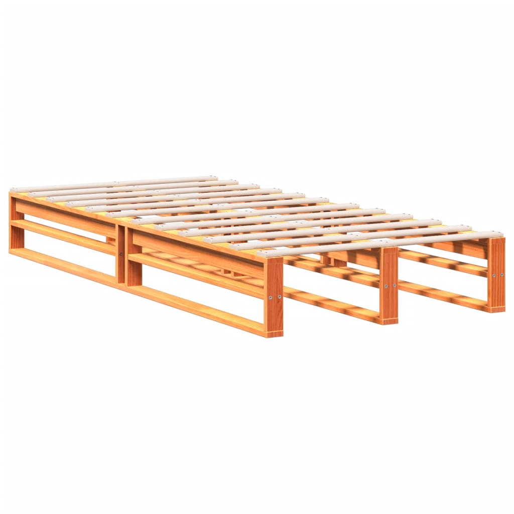 Seng med bokhylle uten madrass voksbrun 75x190 cm heltre furu