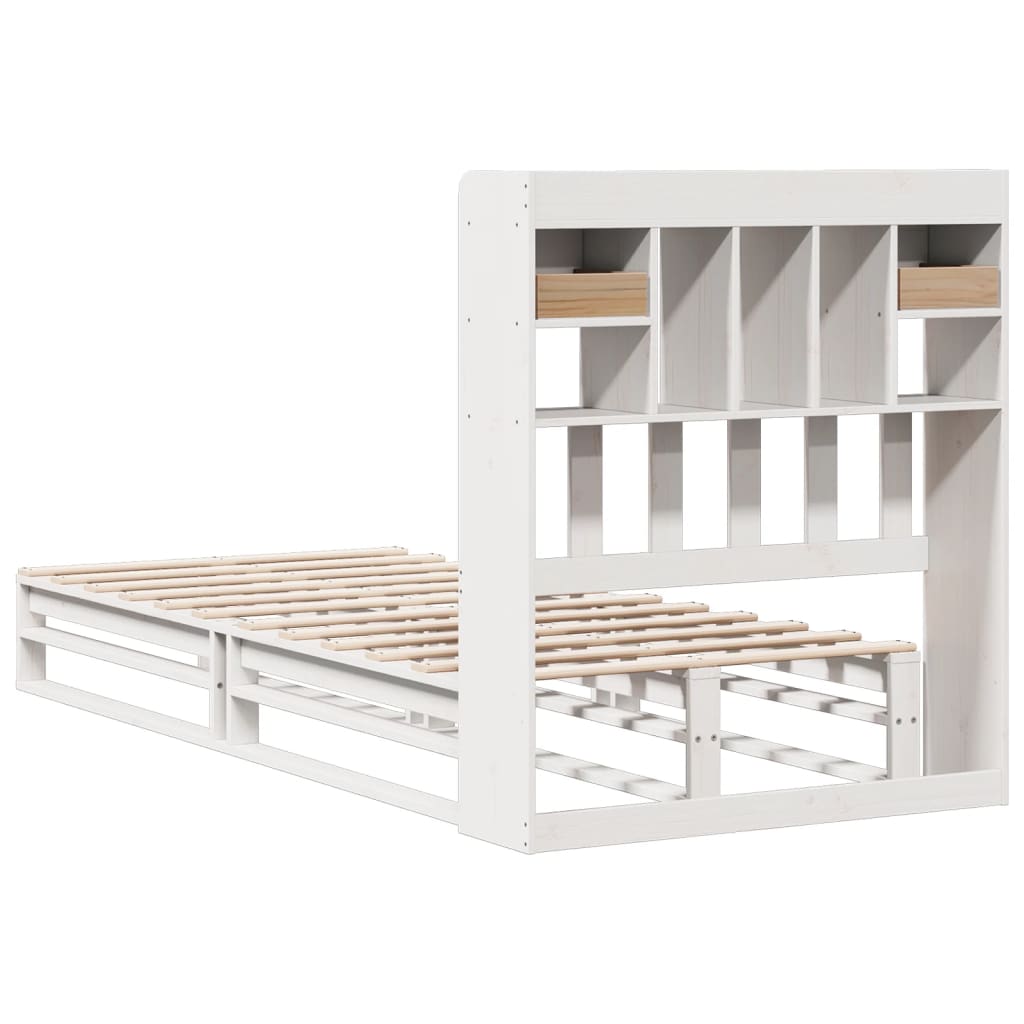 Seng med bokhylle uten madrass hvit 90x190 cm heltre furu