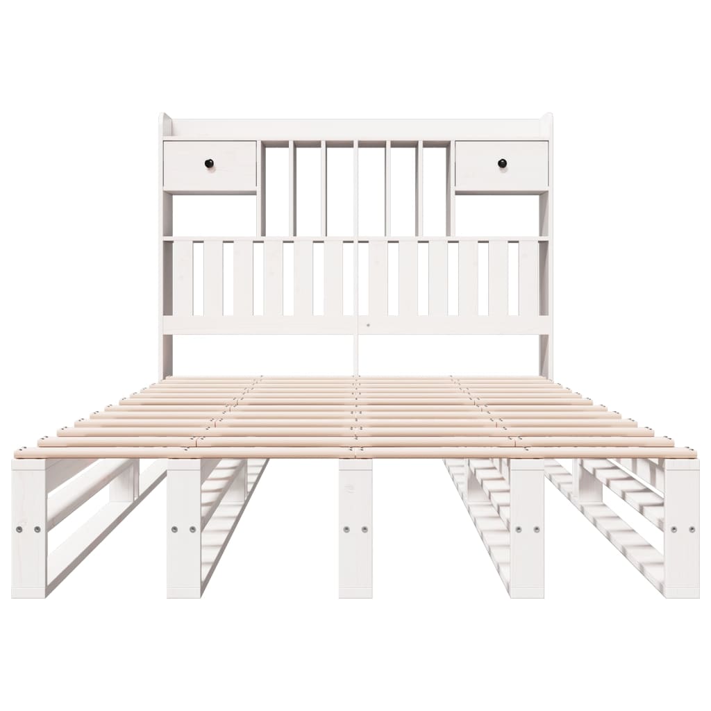 Seng med bokhylle uten madrass hvit 135x190 cm heltre furu