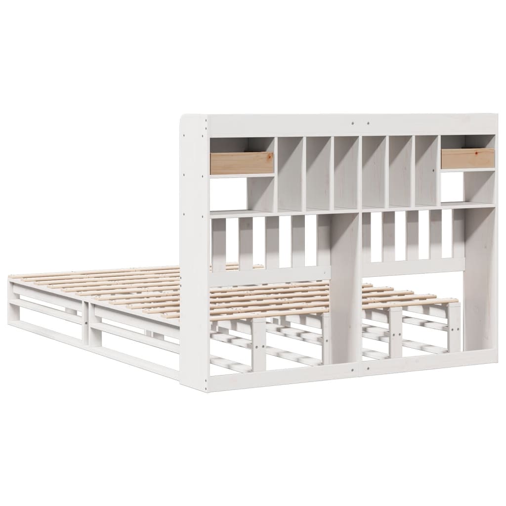 Seng med bokhylle uten madrass hvit 140x190 cm heltre furu