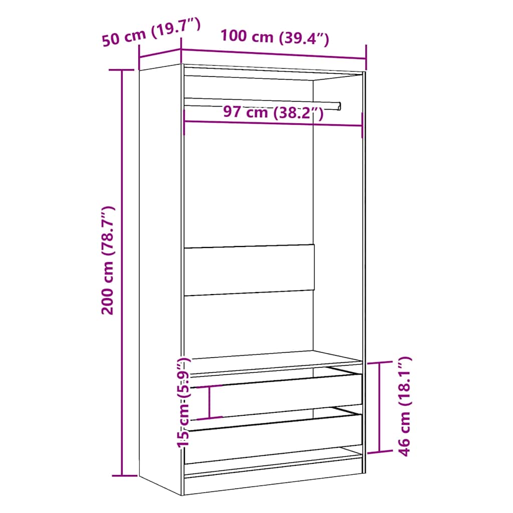 Garderobe gammelt tre 100x50x200 cm konstruert tre