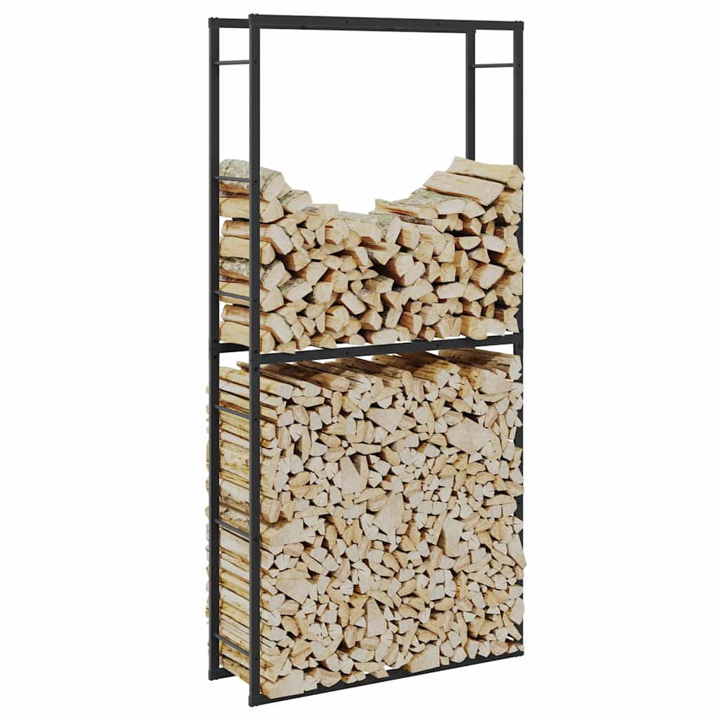 Vedstativ svart 100x30x209 cm stål