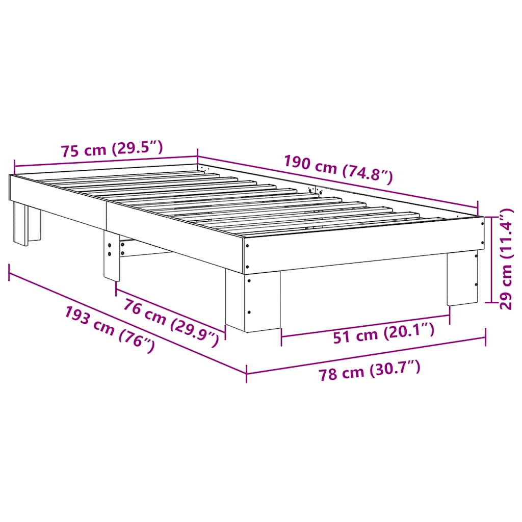 Sengeramme uten Madrass 75x190 cm Heltre Eik