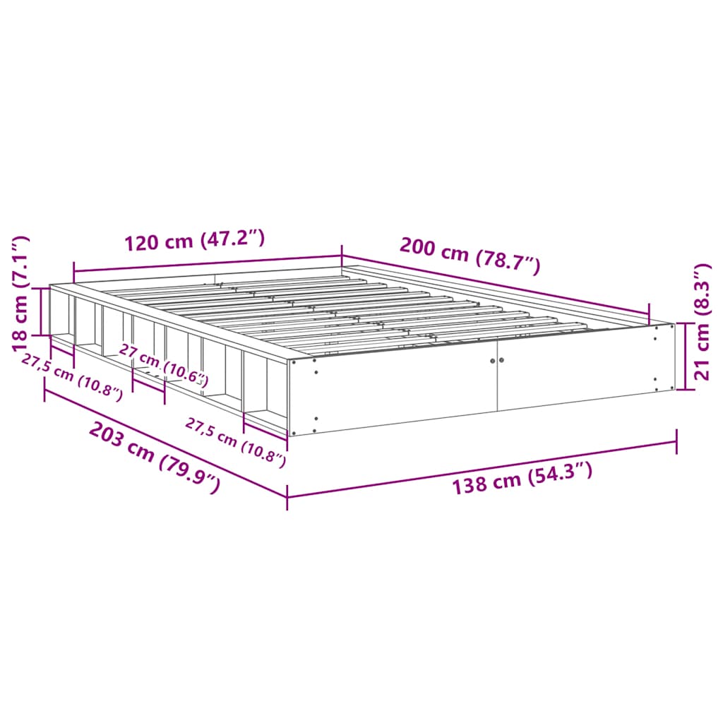 Sengeramme uten Madrass 120x200 cm Heltre Eik