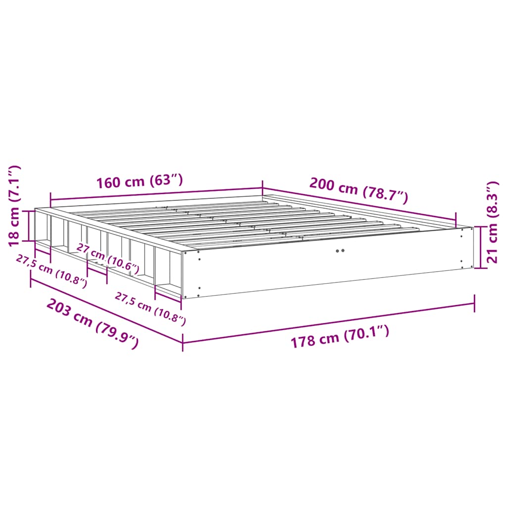 Sengeramme uten Madrass 160x200 cm Heltre Eik