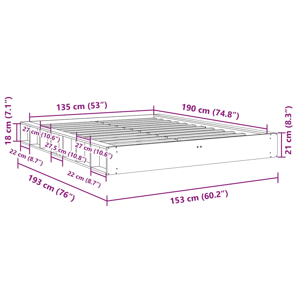 Sengeramme uten Madrass 135x190 cm Heltre Eik