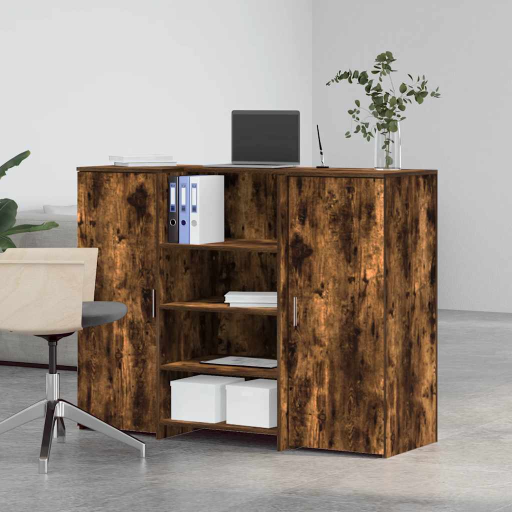 Resepsjonspult røkt eik 135x50x103,5 cm konstruert tre