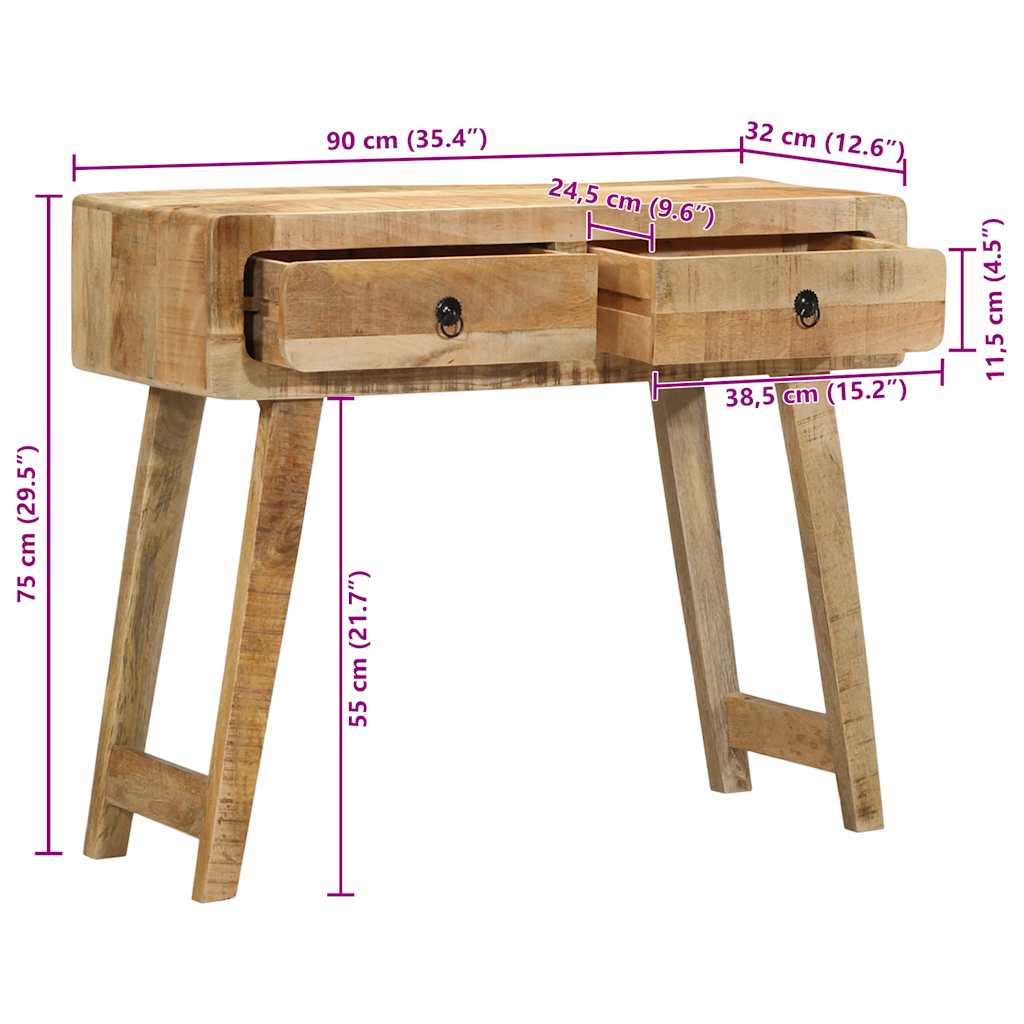 Konsollbord 90x32x75 cm grovt heltre mangotre
