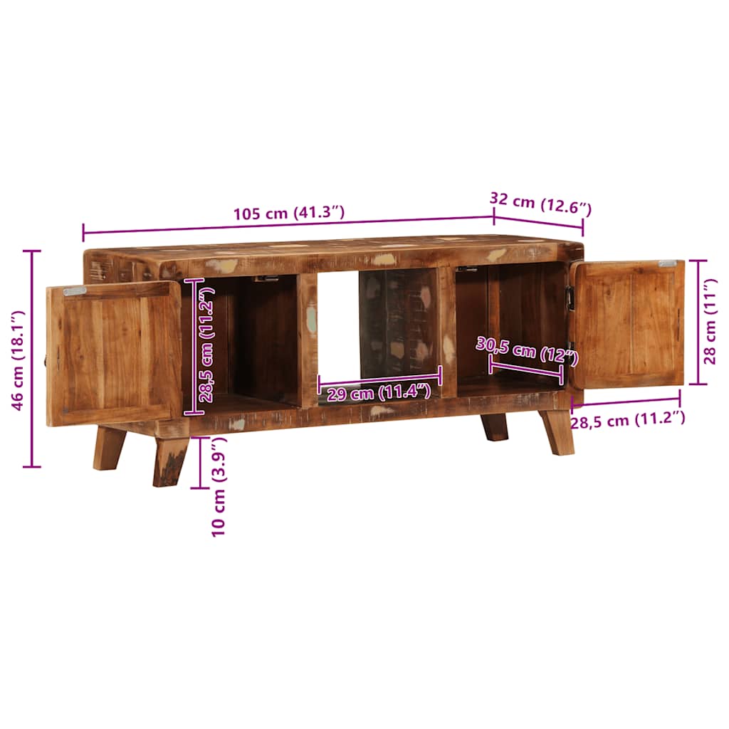TV-benk 105x46x32 cm gjenvunnet heltre