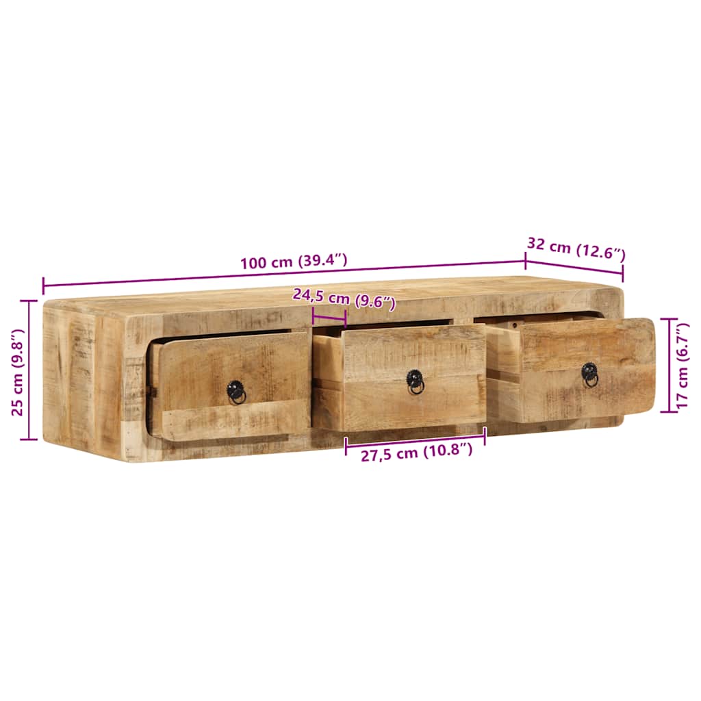 Veggmontert TV-benk 100x32x25 cm grovt heltre mangotre