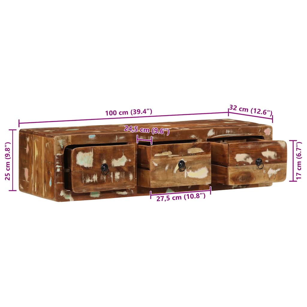 Veggmontert TV-benk 100x32x25 cm gjenvunnet heltre