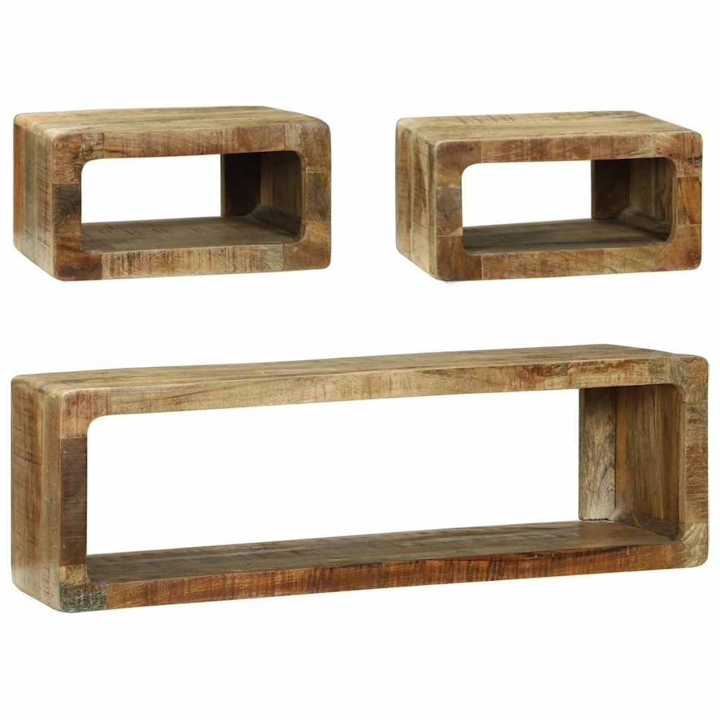 TV-benksett med hylle med lagring 3 pcs Brun Massivt mangotre