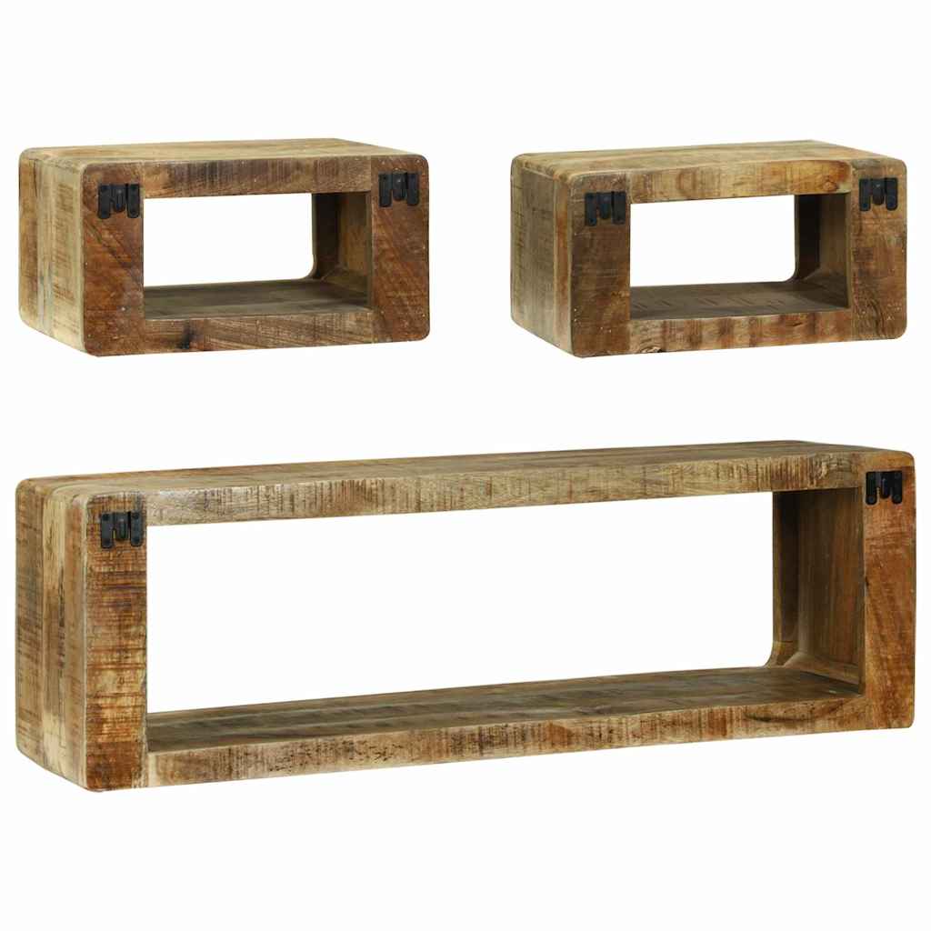 TV-benksett med hylle med lagring 3 pcs Brun Massivt mangotre