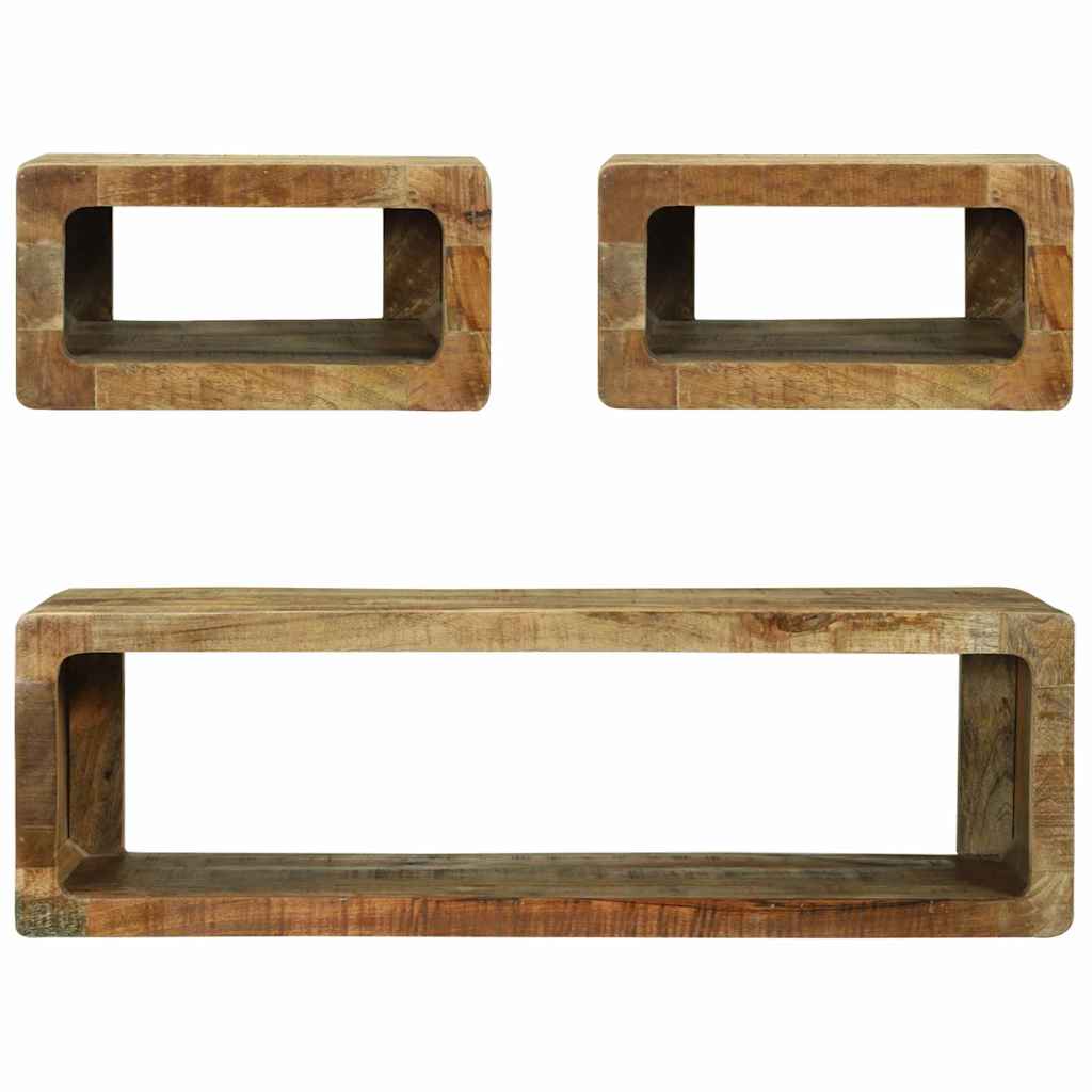TV-benksett med hylle med lagring 3 pcs Brun Massivt mangotre