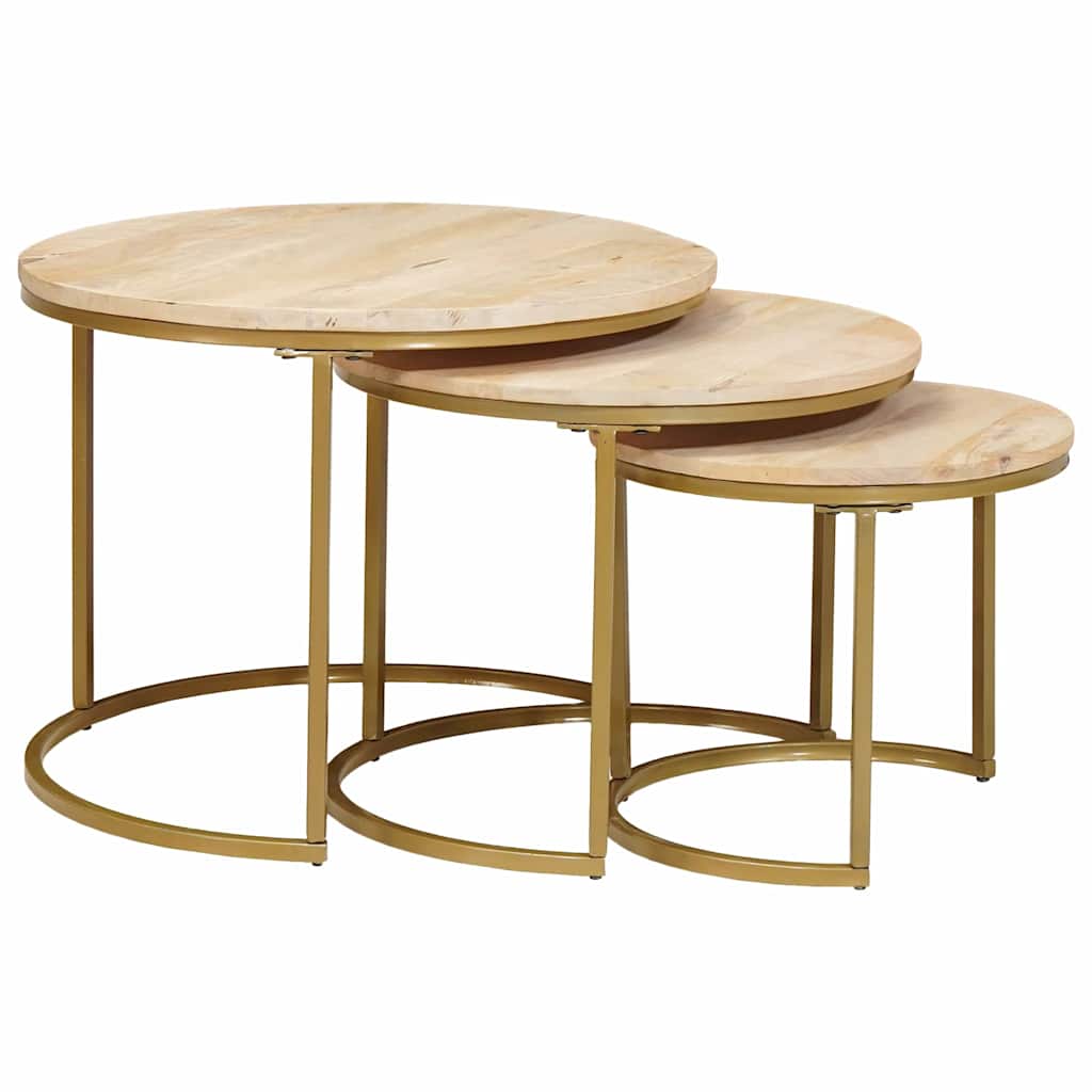 Nestende Kaffebord 3 pcs Brun Massivt mangotre og stål