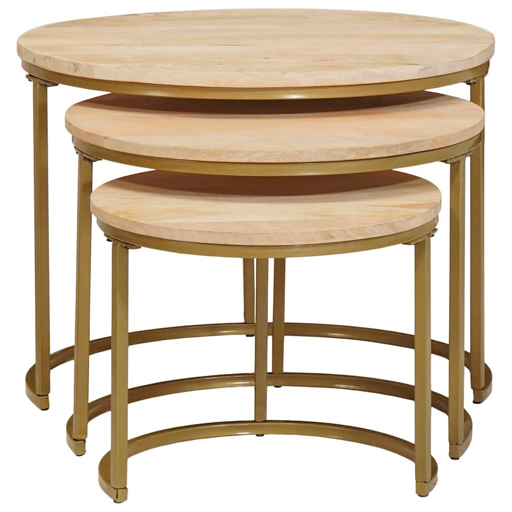 Nestende Kaffebord 3 pcs Brun Massivt mangotre og stål