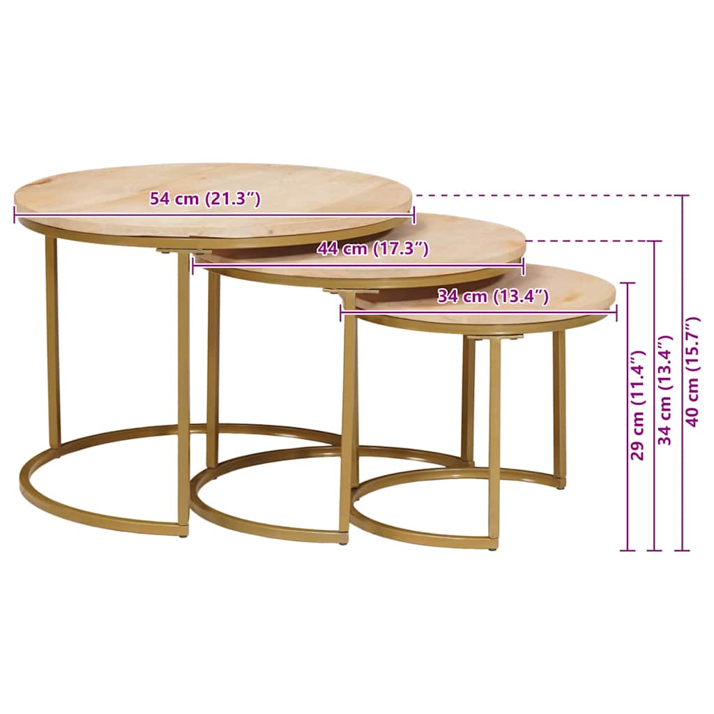 Nestende Kaffebord 3 pcs Brun Massivt mangotre og stål