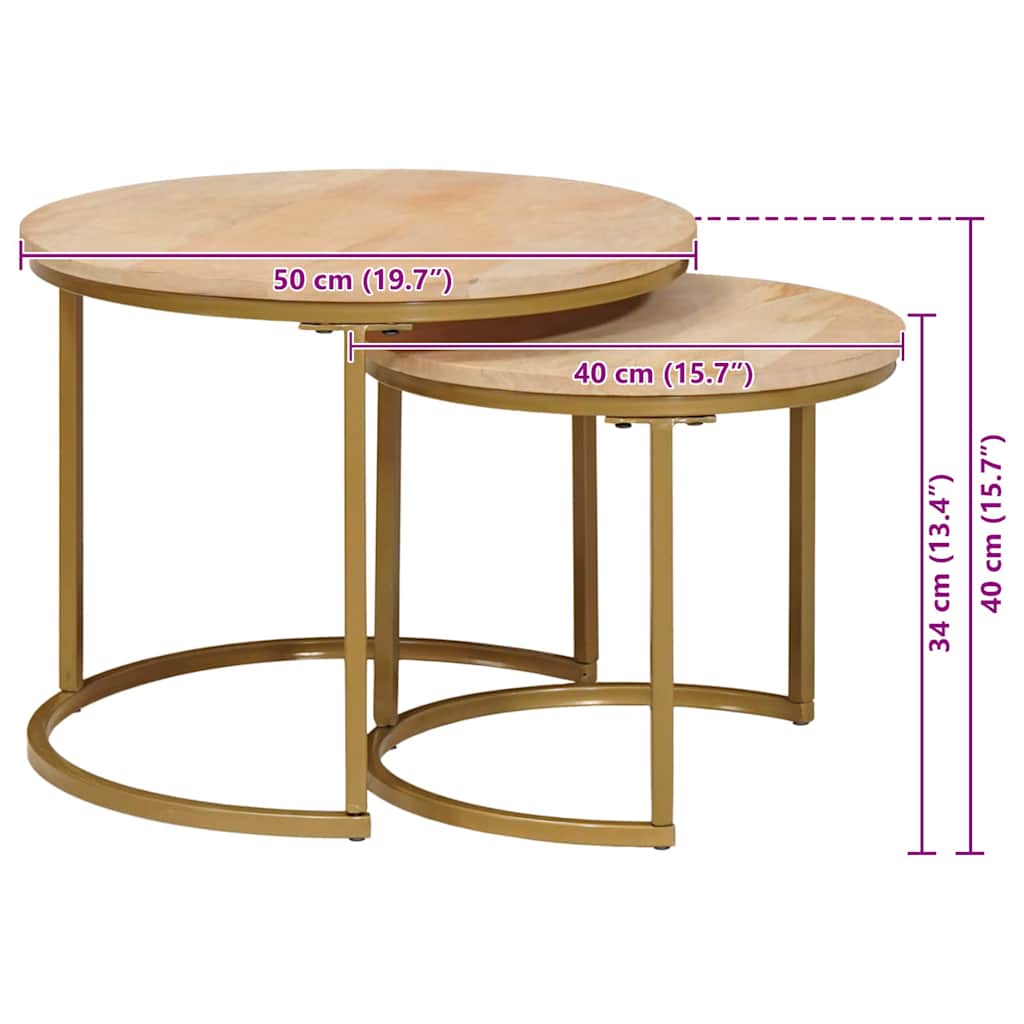 Nestende Kaffebord 2 pcs Brun Massivt mangotre og stål