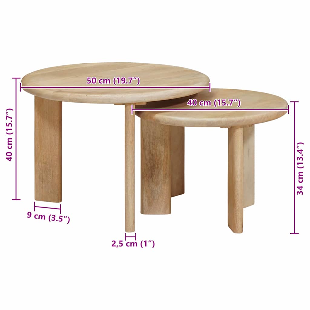 Nestende Kaffebord 2 pcs Svart Massiv mango tre