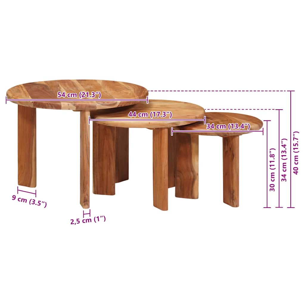 Nestende Kaffebord 3 pcs Brun Solid akasietre