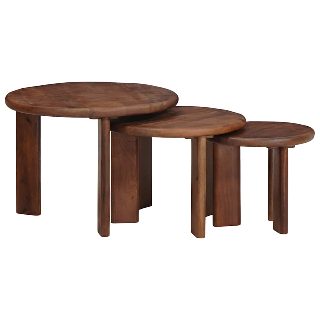 Nestende Kaffebord 3 pcs Mørk brun Massiv mango tre