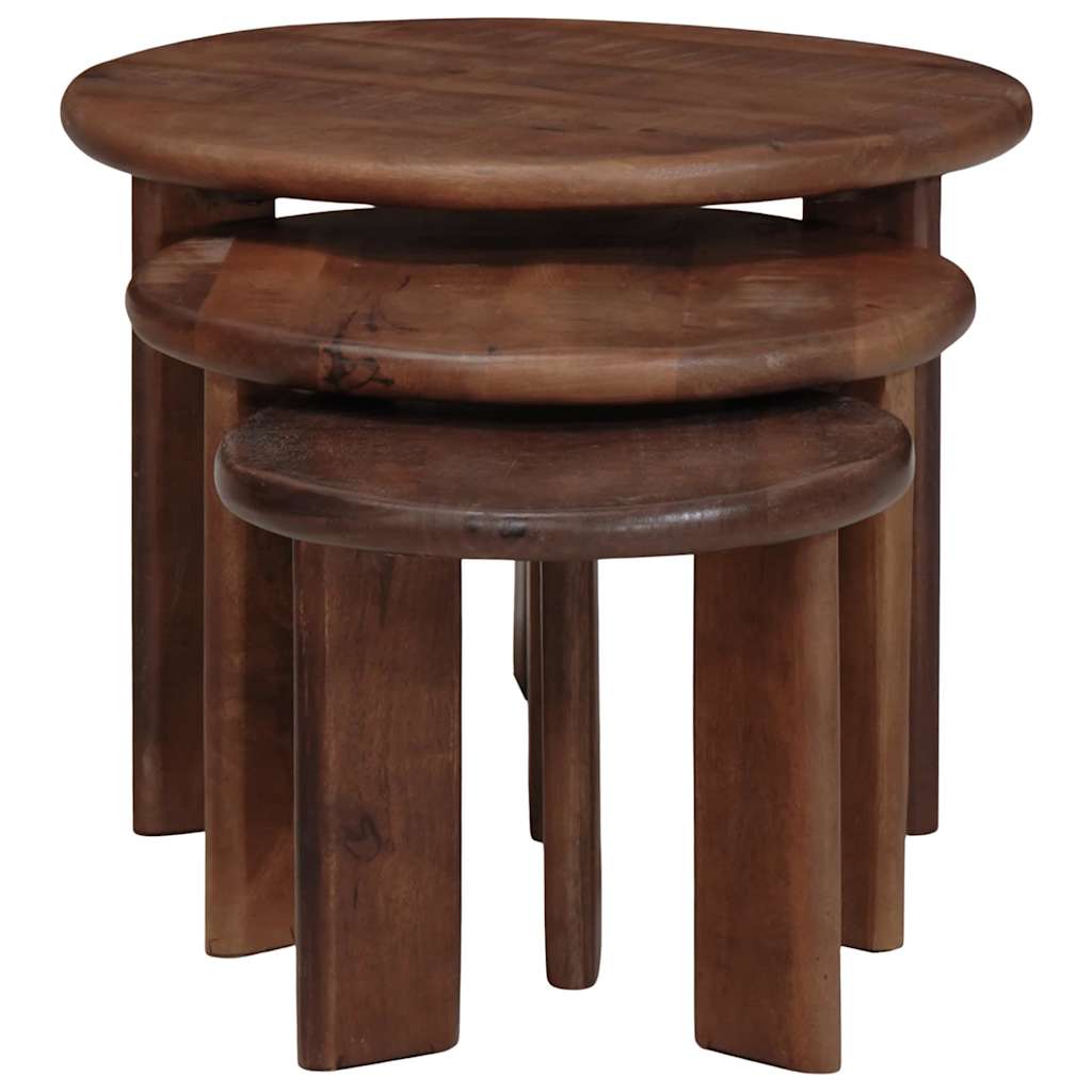 Nestende Kaffebord 3 pcs Mørk brun Massiv mango tre