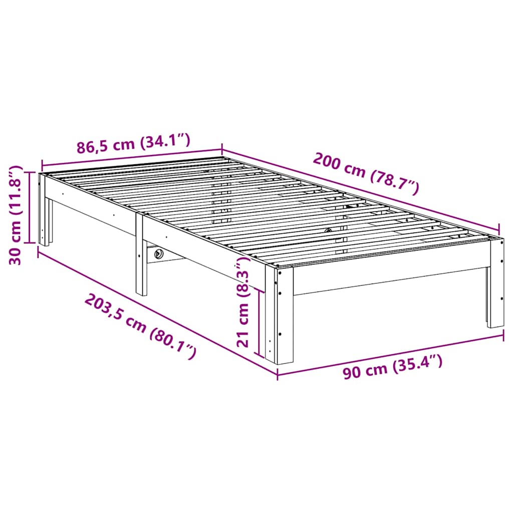 Sengeramme uten madrass voksbrun 90x200 cm heltre furu