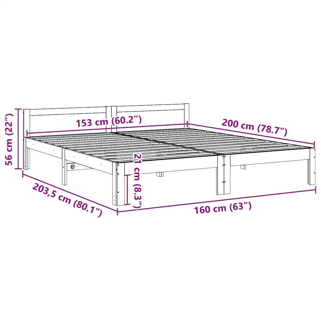 Sengeramme uten madrass hvit 160x200 cm heltre furu