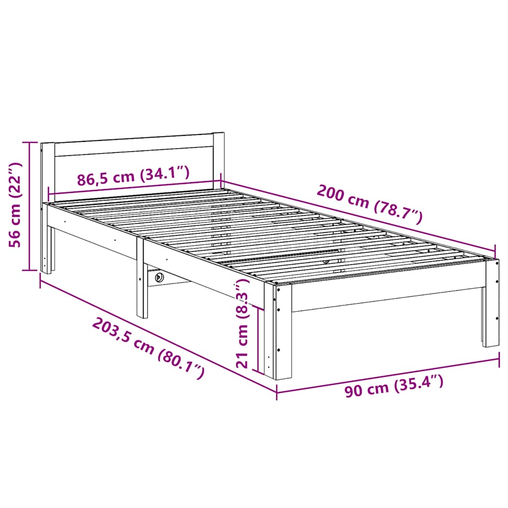 Sengeramme uten madrass 90x200 cm heltre furu