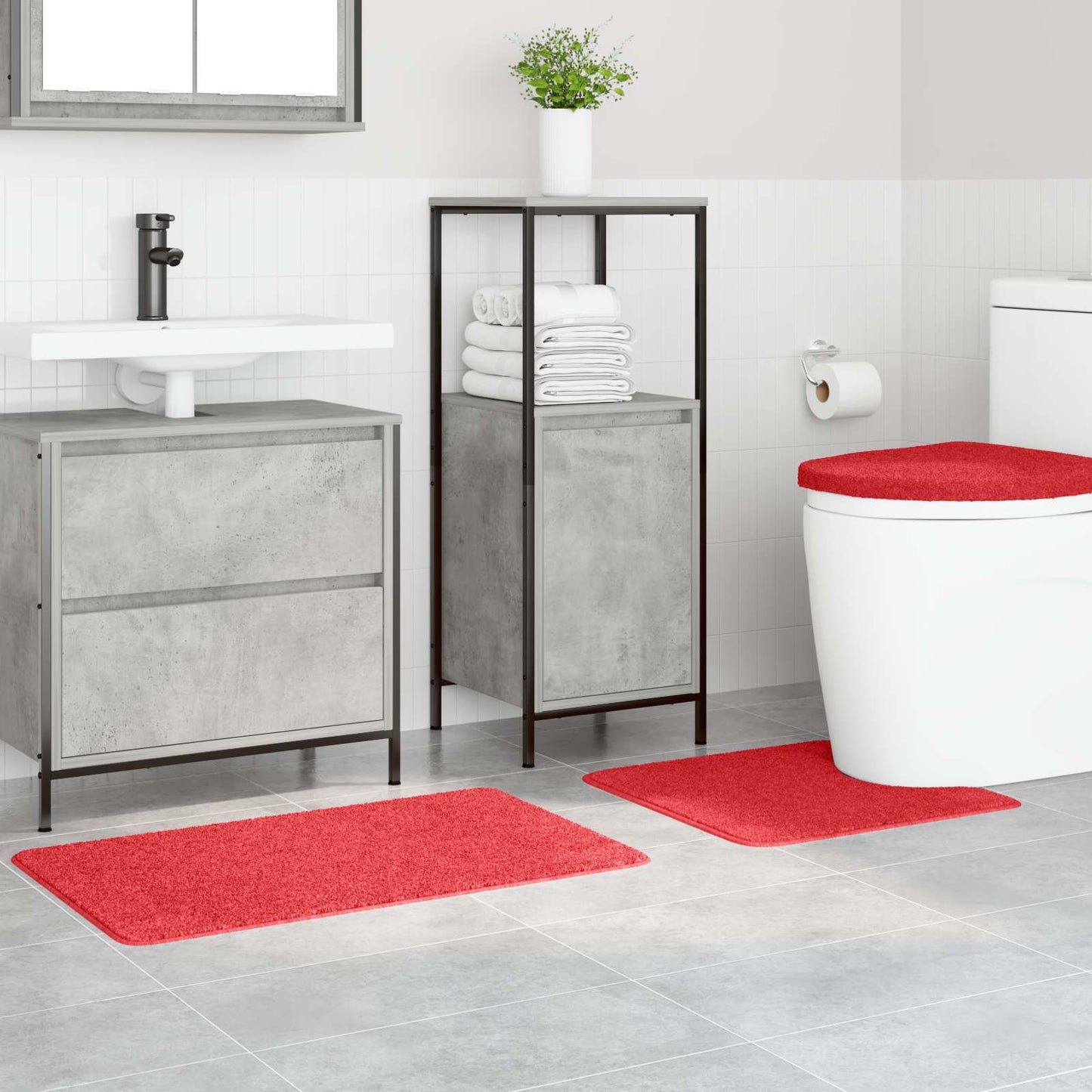 Anti-skli baderomsmatte sett 3 pcs Rød PP
