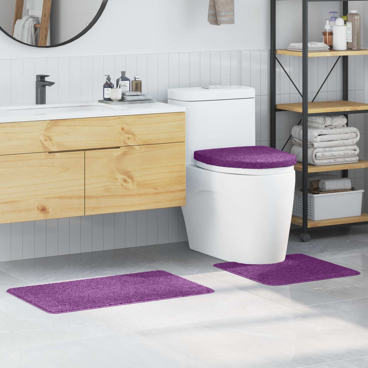 Anti-skli baderomsmatte sett 3 pcs Lilla PP