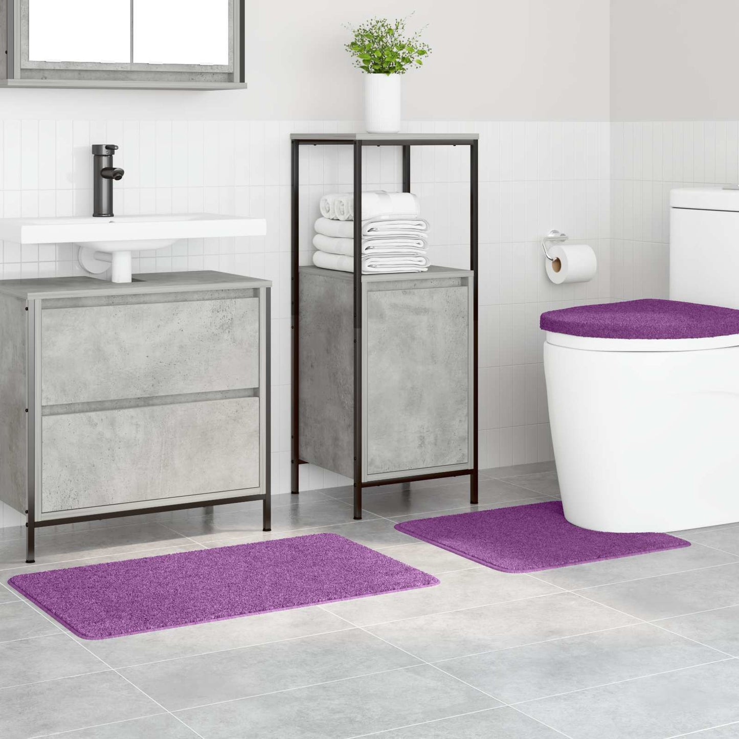 Anti-skli baderomsmatte sett 3 pcs Lilla PP