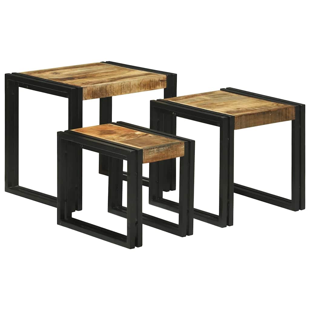 Nesting Bord 3 pcs Brun og svart Solid mango tre og metall