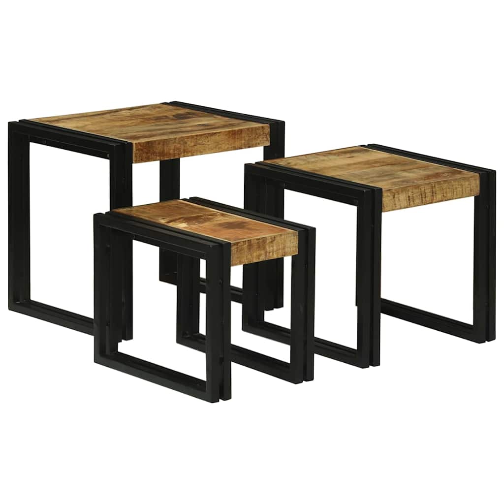 Nesting Bord 3 pcs Brun og svart Solid mango tre og metall