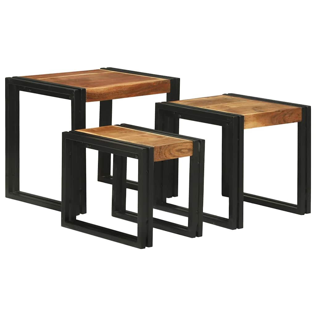 Nesting Bord 3 pcs Brun og svart Massivt akasietre og metall