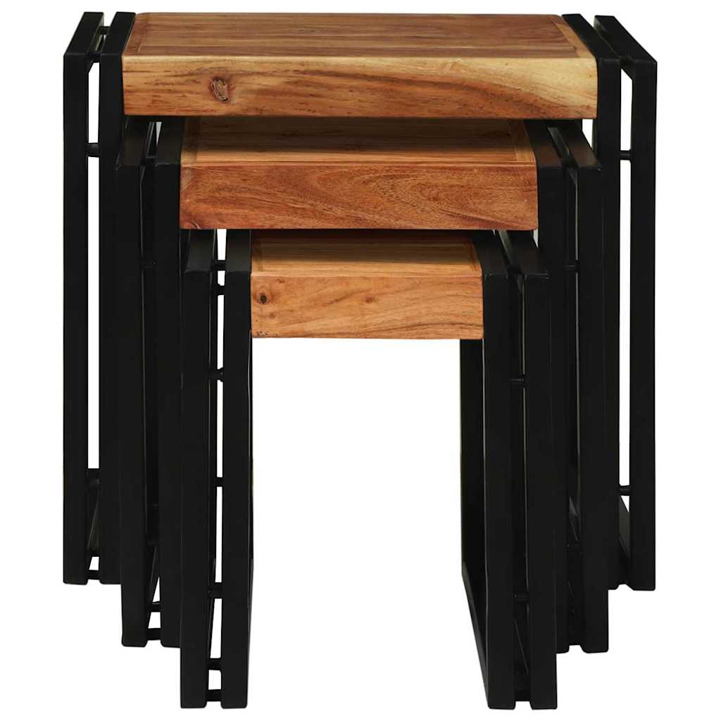 Nesting Bord 3 pcs Brun og svart Massivt akasietre og metall