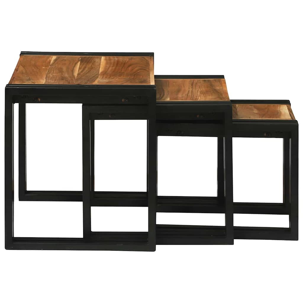 Nesting Bord 3 pcs Brun og svart Massivt akasietre og metall