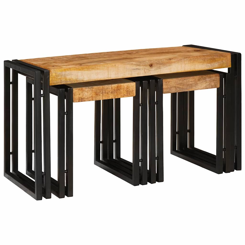Nesting Bord 3 pcs Brun og svart Solid mango tre og metall