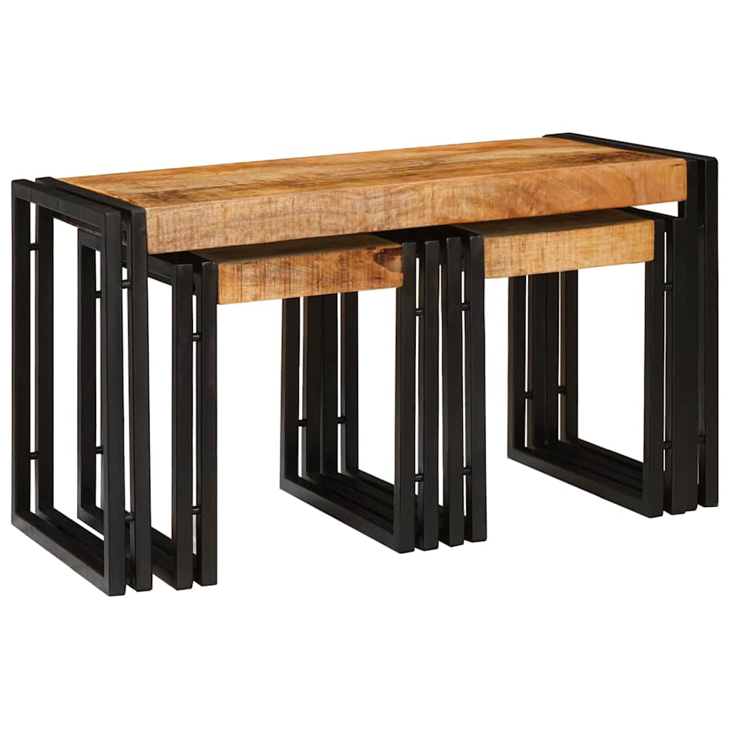 Nesting Bord 3 pcs Brun og svart Solid mango tre og metall