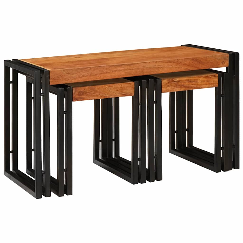 Nesting Bord 3 pcs Brun og svart Massivt akasietre og metall