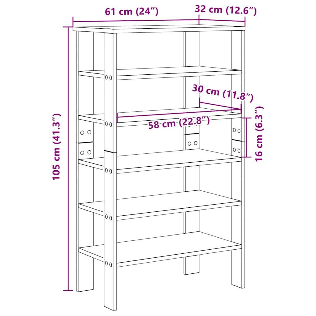 Skohylle gammelt tre 61x32x105 cm konstruert tre