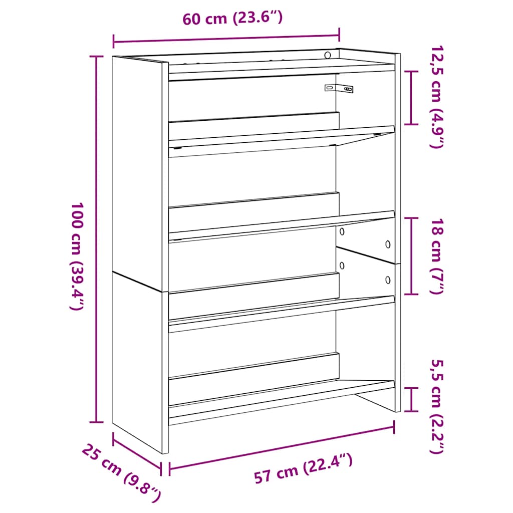 Skohylle svart 60x25x81 cm konstruert tre