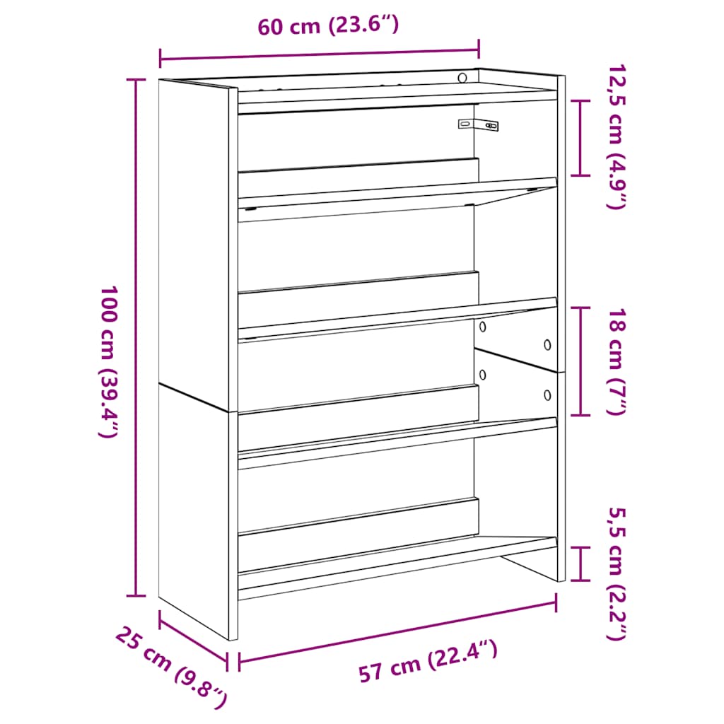 Skohylle røkt eik 60x25x81 cm konstruert tre
