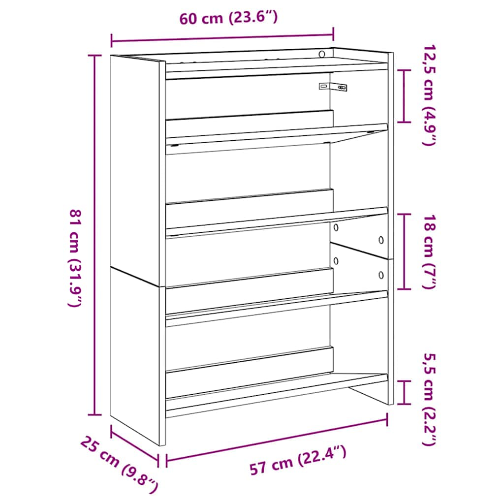 Skohylle artisan eik 60x25x81 cm konstruert tre