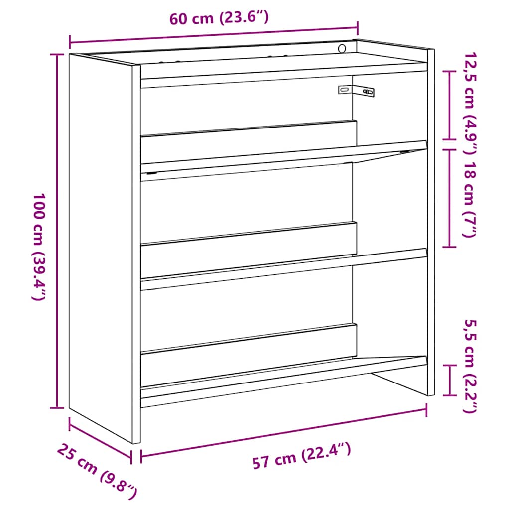 Skohylle betonggrå 60x25x62 cm konstruert tre