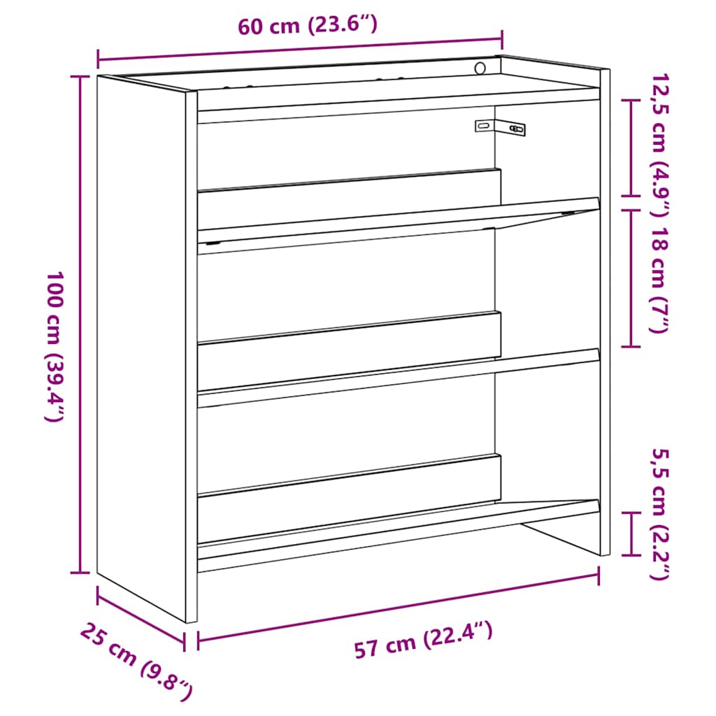 Skohylle røkt eik 60x25x62 cm konstruert tre